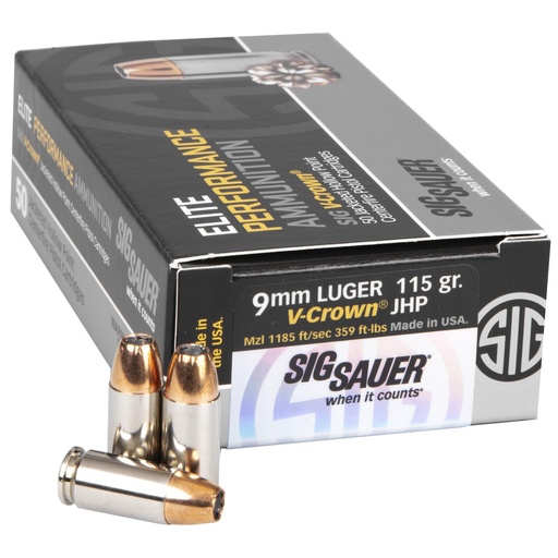 [E9MMA1-50] Sig Sauer Elite Performance V-Crown 9MM 115 Grain Jacketed Hollow Point 50 Round Box 