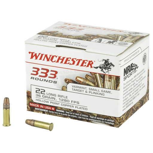 [22LR333HP] Winchester Ammunition Rimfire 22LR 36 Grain Hollow Point 333 Round Brick 