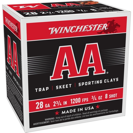 [AA288] Winchester Ammunition AA TARGET 28 Gauge 2.75 #8 3/4 oz Shotshell 25 Round Box 
