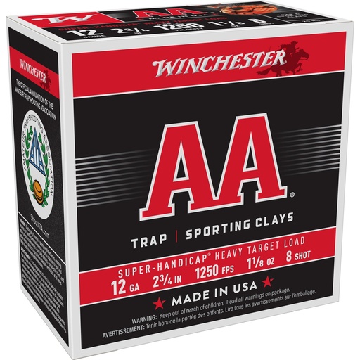 [AAHA128] Winchester Ammunition AA Super Handicap 12 Gauge 2.75 #8 3 Dram 1.125 oz. Shotshell 25 Round Box 