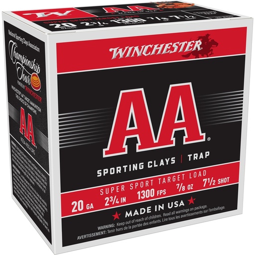 [AASC207] Winchester Ammunition AA Supersport Sporting Clay 20 Gauge 2.75 #7.5 7/8 oz. 25 Round Box 