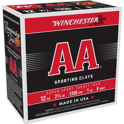 [AASCL128] Winchester Ammunition AA Supersport Sporting Clay 12 Gauge 2.75 #8 1 oz 3 1/2 Dram 25 Round Box 