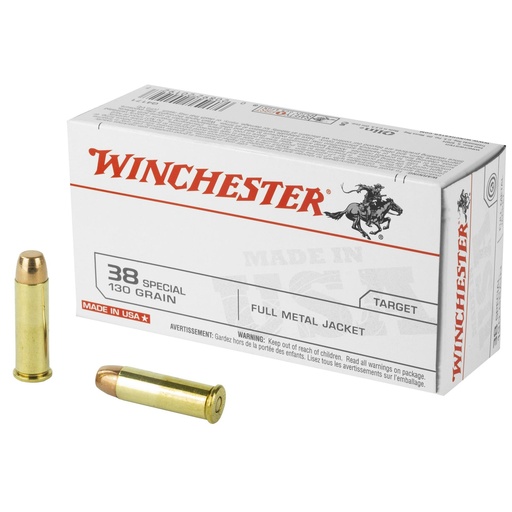 [Q4171] Winchester Ammunition USA 38 Special 130 Grain Full Metal Jacket 50 Round Box 