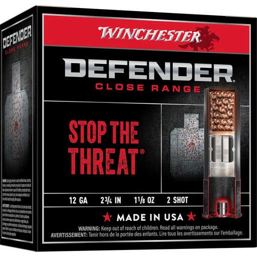 [S122PD25] Winchester Ammunition DEFENDER 12 Gauge 2.75 #2 1 1/8 oz Lead Shot 25 Round Box 