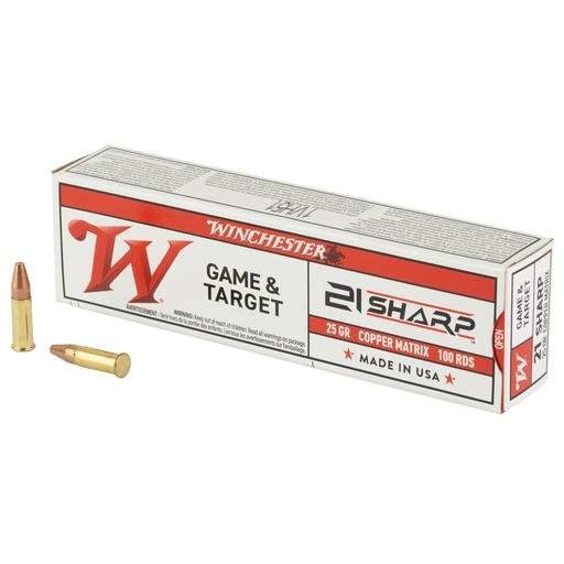 [S21SLF] Winchester Ammunition Game & Target 21 SHARP 25 Grain Copper Matrix Bullet 100 Round Box 