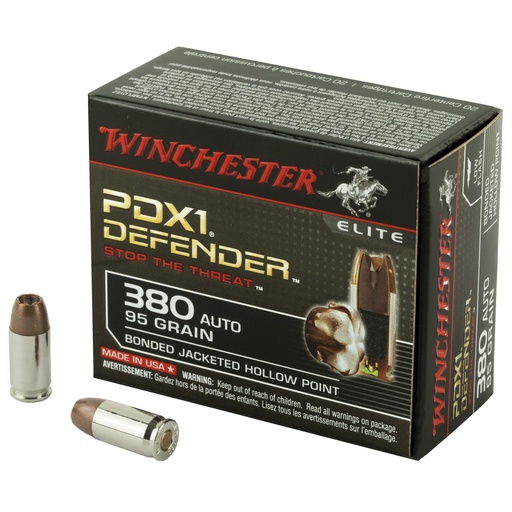 [S380PDB] Winchester Ammunition Defender Supreme Elite 380ACP 95 Grain Bonded Jacketed Hollow Point PDX1 20 Round Box 