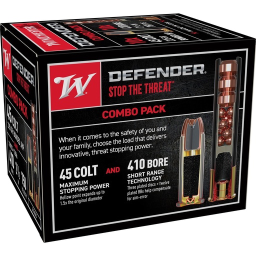 [S41045PD] Winchester Ammunition Defender Supreme Elite 410 Gauge 2.5 45 Colt 225 Grain Combo Pack (10) 45LC (10) 410GA 20 Round Box 
