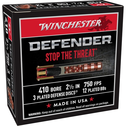 [S410PDX1] Winchester Ammunition Defender Supreme Elite 410 Gauge 2.5 Buckshot 3 Defense Discs/12 BB Pellets 10 Round Box 