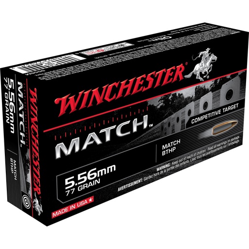 [S556M] Winchester Ammunition Match 556NATO 77Gr Boat Tail Hollow Point 20 Rounds Per Box 