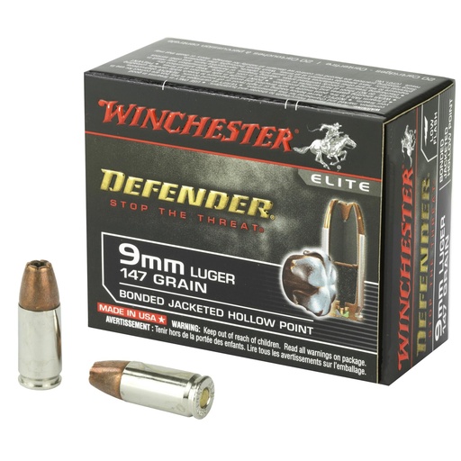 [S9MMPDB1] Winchester Ammunition Defender 9MM 147 Grain PDX1 Bonded Jacketed Hollow Point 20 Round Box 