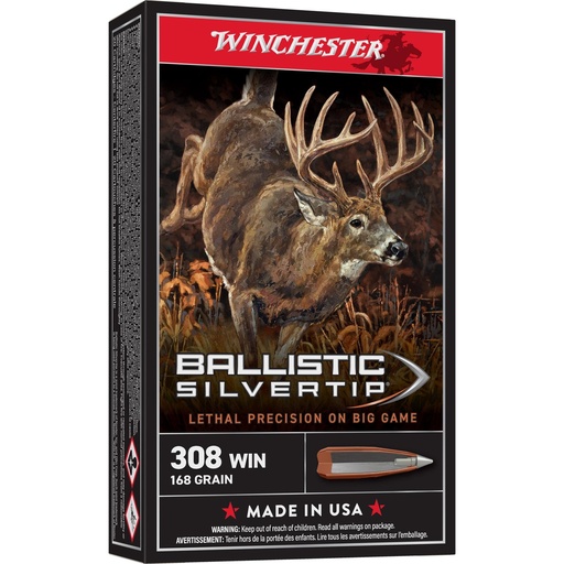 [SBST308A] Winchester Ammunition Ballistic Silvertip 308 Win 168 Grain 20 Round Box 