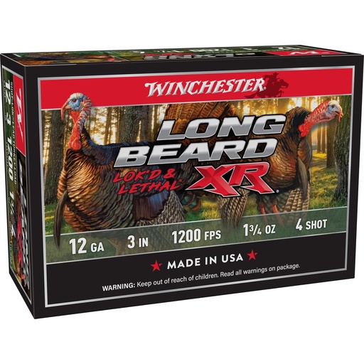 [STLB1234] Winchester Ammunition Long Beard XR 12 Gauge 3 Chamber #4 1.75 oz Shotshell Shot-Lok with Lead Shot 10 Round Box 