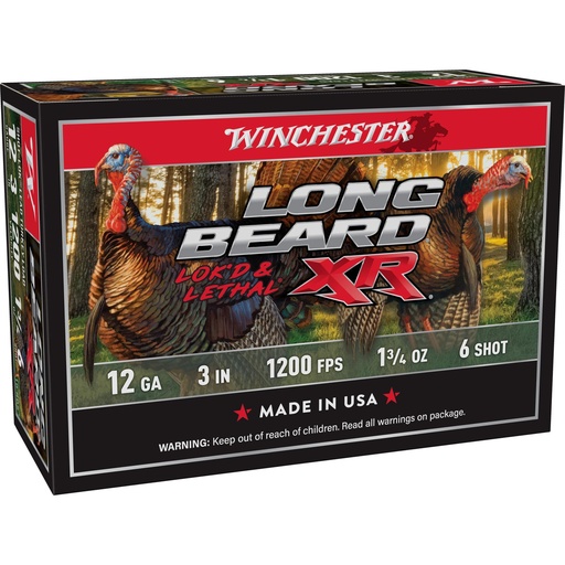 [STLB1236] Winchester Ammunition Long Beard XR 12 Gauge 3 Chamber #6 1.75 oz Shotshell Shot-Lok with Lead Shot 10 Round Box 