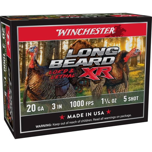 [STLB2035] Winchester Ammunition Long Beard XR 20 Gauge 3 #5 1 1/4 oz Shotshell Shot-Lok with Lead Shot 10 Round Box 