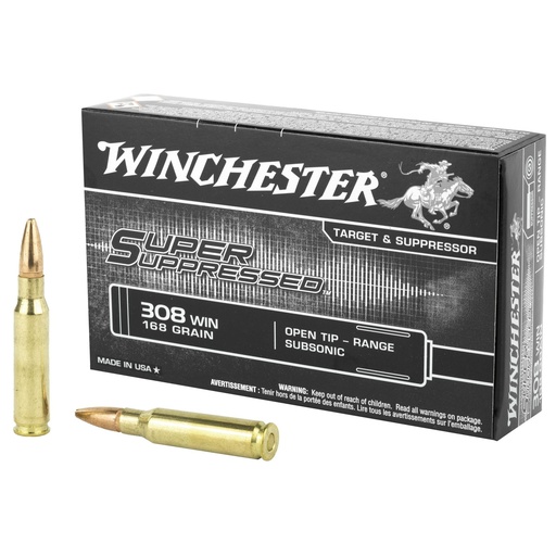 [SUP308] Winchester Ammunition Super Suppressed 308 Win 168 Grain Open Tip 20 Round Box 