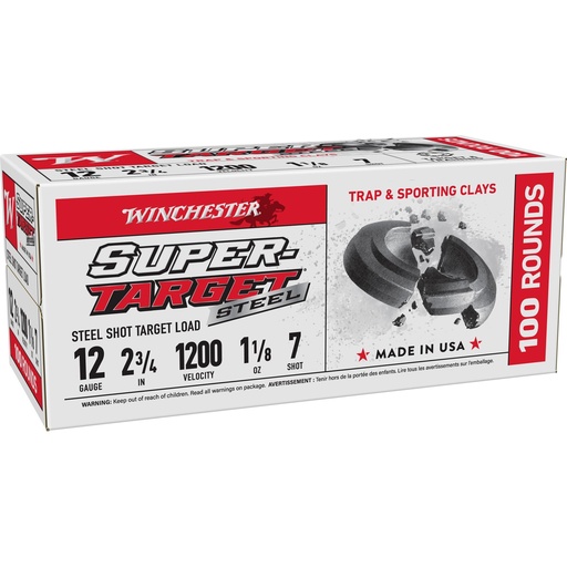 [TRGT12S7VP] Winchester Ammunition Super-Target 12 Gauge 2.75" #7 3 Dr 1 1/8 oz Steel Shot 100 Round Box 