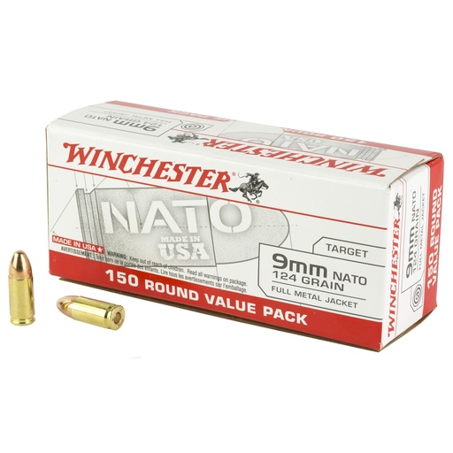 [USA9NATOY] Winchester Ammunition USA 9MM 124 Grain Full Metal Jacket 150 Round Box 