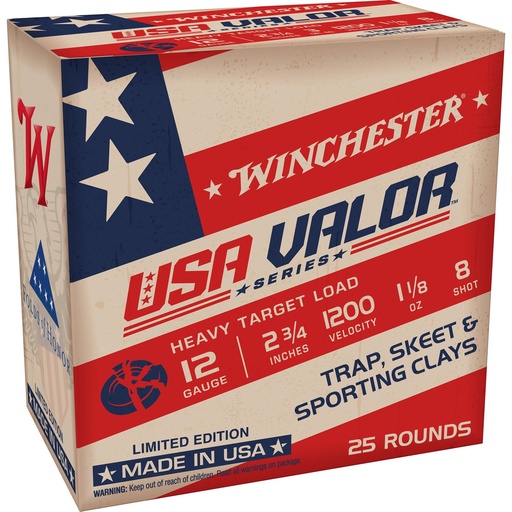 [USAV128] Winchester Ammunition USA VALOR 12 Gauge 2.75" #8 Shot 25 Round Box 