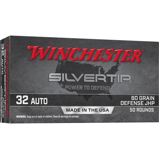 [W32AST] Winchester Ammunition SILVERTIP 32 Auto 60 Grain Jacketed Hollow Point 50 Round Box 