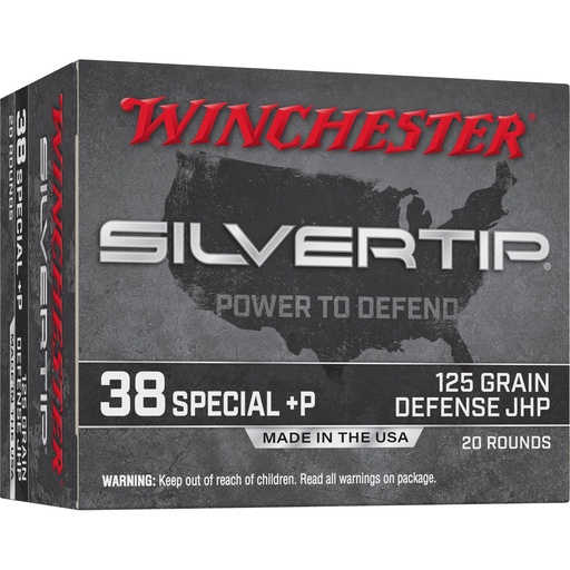 [W38PST] Winchester Ammunition SILVERTIP 38 Special +P 125 Grain Jacketed Hollow Point 20 Round Box 