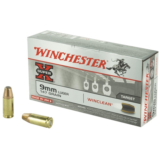 [WC93] Winchester Ammunition Super X Winclean 9MM 147 Grain Brass Enclosed Base Clean 50 Round Box 