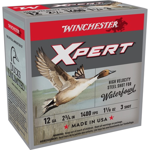 [WEX12H3] Winchester Ammunition XPERT STEEL 12 Gauge 2.75" 1 1/8 oz #3 Steel Shot 25 Round Box 