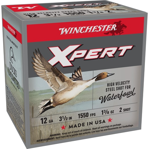 [WEX12L2] Winchester Ammunition XPERT HV STEEL WTFWL 12 Gauge 3.5" 1 3/8 oz #2 Steel Shot 25 Round Box 