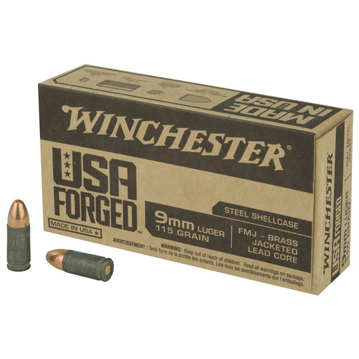 [WIN9SV] Winchester Ammunition USA Forged 9MM 115 Grain Brass Jacketed Lead Core (FMJ) Steel Cased 50 Round Box 