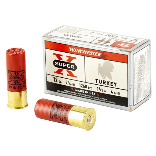 [X12MT4] Winchester Ammunition Super-X Turkey 12 Gauge 2.75" #4 1.5 oz Shotshell 10 100 