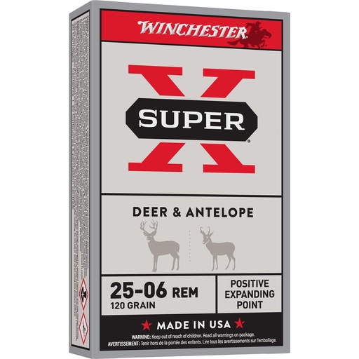 [X25062] Winchester Ammunition Super-X 25-06REM 120 Grain Positive Expanding Point 20 Round Box 