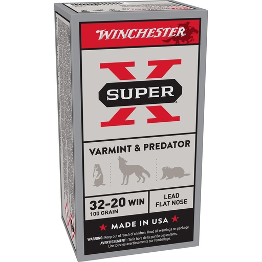 [X32201] Winchester Ammunition Super-X 32-20 Win 100 Grain Lead Flat Nose 50 Round Box 