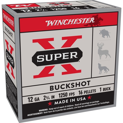[XB121VP25] Winchester Ammunition Super-X 12 Gauge 2.75" 1 Buck Buckshot 25 Round Box 