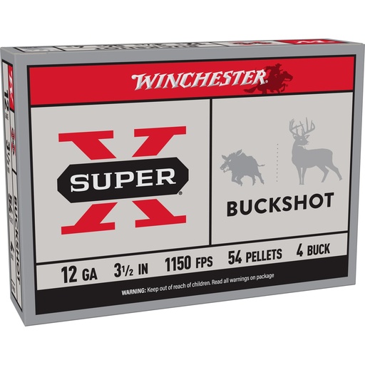 [XB12L4] Winchester Ammunition SUPER X 12 Gauge 3.5" 4 Buck Buckshot 5 Round Box 