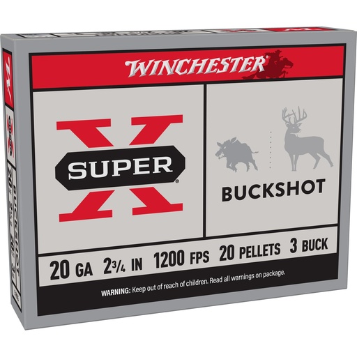 [XB203] Winchester Ammunition Super-X 20 Gauge 2.75" 3 Buck Buckshot 20 Pellets 5 Round Box 