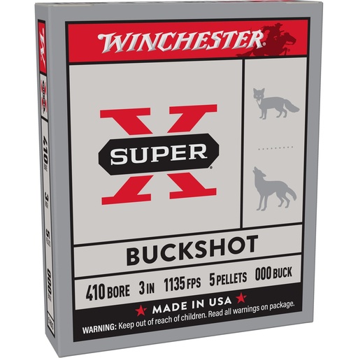[XB413] Winchester Ammunition Super-X 410 Gauge 3" 000 Buckshot 5 Pellets 5 Round Box 