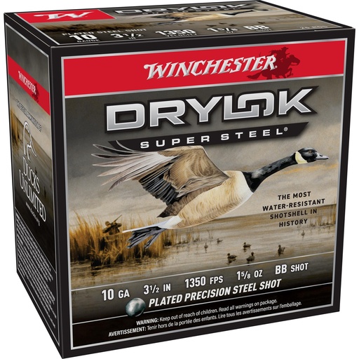 [XSC10BB] Winchester Ammunition DRYLOK SUPER STEEL MAGNUM 10 Gauge 3.5" BB 1 5/8oz Steel Shot 25 Round Box 