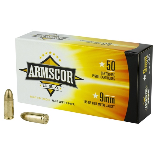 [FAC9-2N] Armscor 9MM 115 Grain Full Metal Jacket 50 Round Box