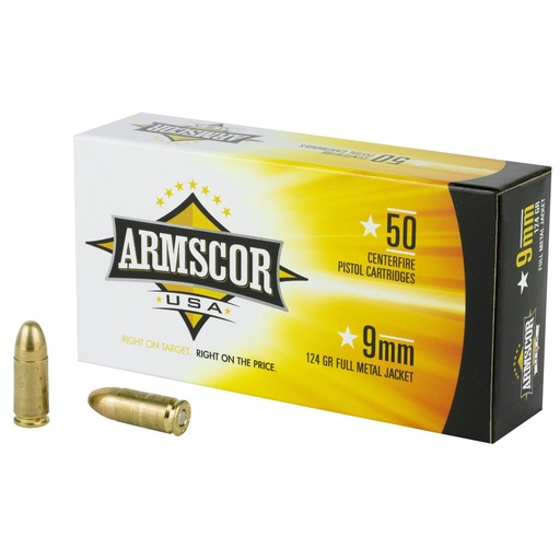 [FAC9-4] Armscor 9MM 124 Grain Full Metal Jacket 50 Round Box