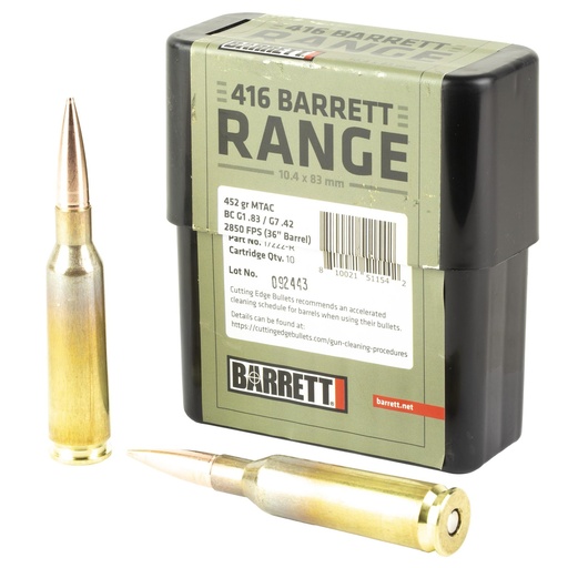 [17222-R] Barrett .416 Barrett Range Ammo 452 Grain Boat Tail Hollow Point 10 Round Box