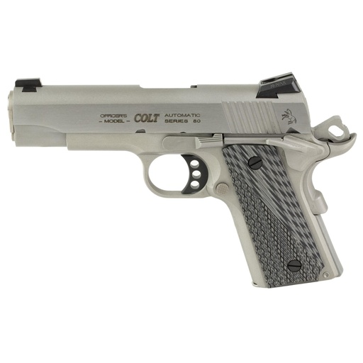 [O9840XE] Colt's Manufacturing Lightweight Officer .45 ACP 4.25" Matte Stainless and Cerakote Novak Sights G10 Grips 7 Round