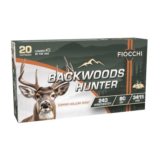 [243BHC] Fiocchi Ammunition Backwoods Hunter .243 Winchester 80 Grain Copper Hollow Point 20 Round Box