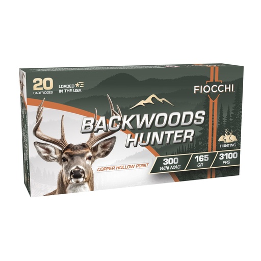 [300WMBHC] Fiocchi Ammunition Backwoods Hunter 300 Winchester Magnum 165 Grain Copper Hollow Point 20 Round