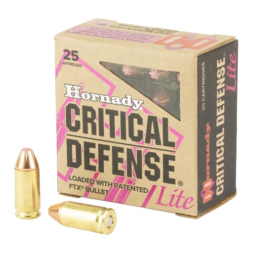 [90240] Hornady Critical Defense Lite 9MM 100 Grain Flex Tip 25 Round Box