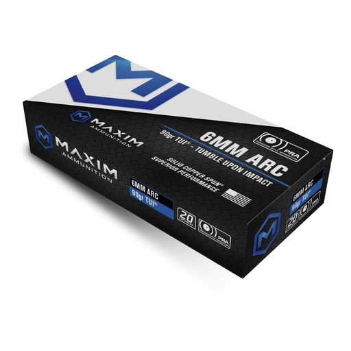 [MXM-49136] Maxim Defense Industries Precision Rifle Ammunition 6MM ARC 90 Grain Tumble Upon Impact 20 Round Box