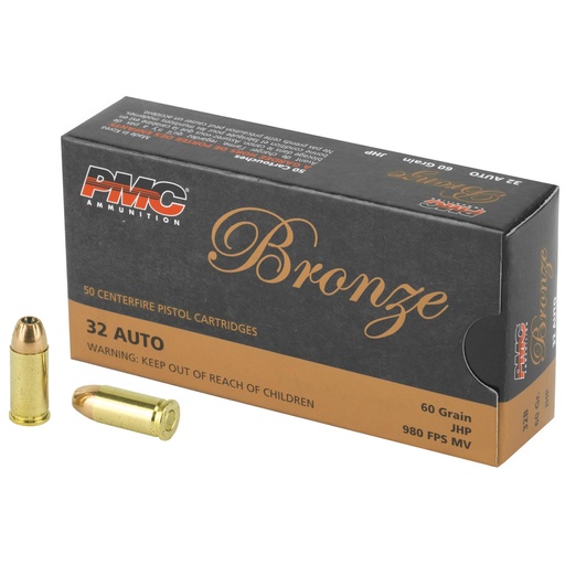 [32B] PMC Ammunition Bronze .32 ACP 60 Grain Jacketed Hollow Point 50 Round Box