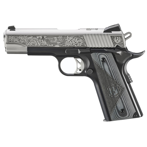 [16705] Ruger SR1911 .45 ACP 4.25" Black Frame Engraved Silver Slide 7 Round Capacity