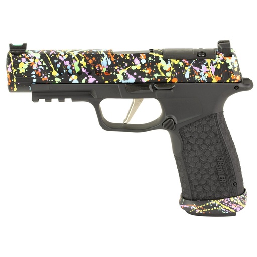 [365XF-9-BFO-SPLATSKY] Sig Sauer P365 Fuse 9MM 4.3" Barrel Cerakote Finish Black with 80s Retro Neon Splatter Pattern 21 Round