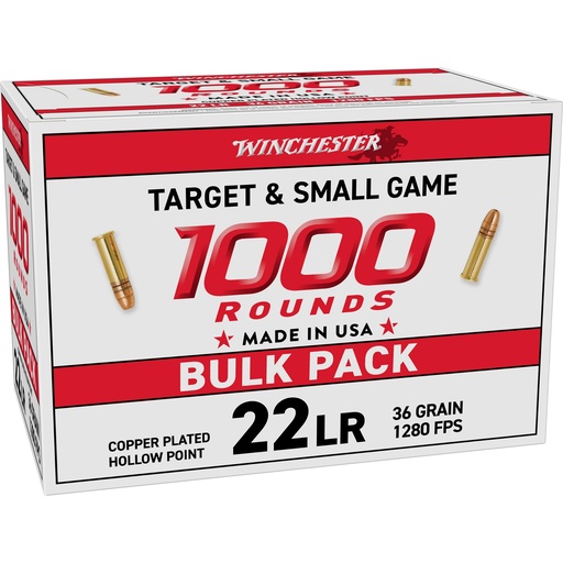 [22LR1KHP] Winchester Ammunition USA White Box .22 LR 36 Grain Hollow Point 1000 Round Box