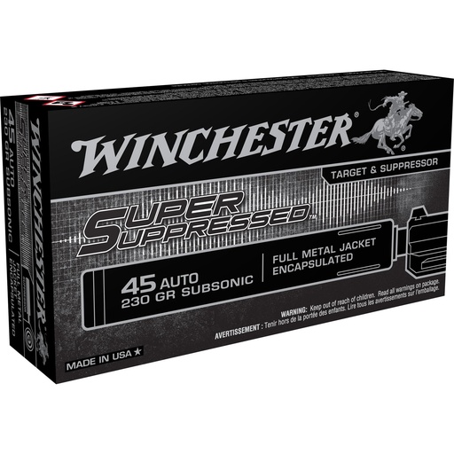 [SUP45] Winchester Ammunition Super Suppressed 45 ACP 230 Grain Subsonic Full Metal Jacket 50 Round Box